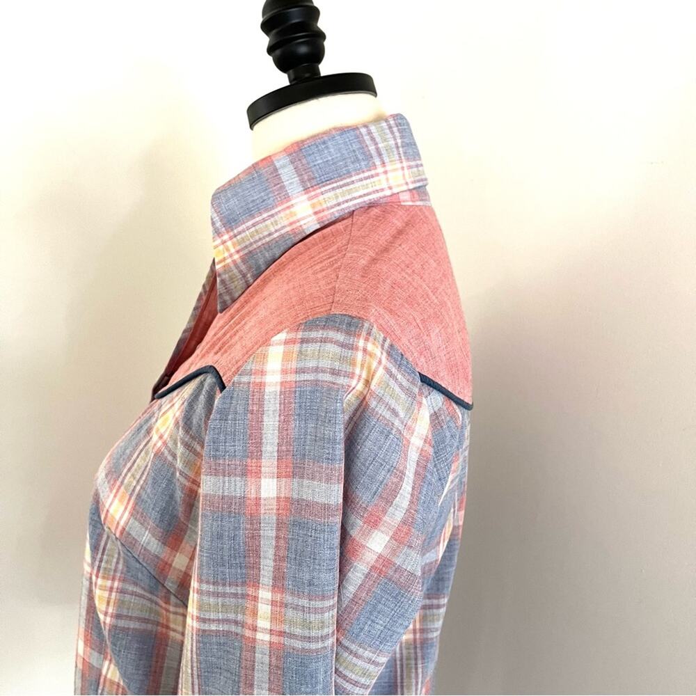 Vintage Pastel Western Pearl Snap Shirt Pink and Blue Plaid Fenton - Picture 10 of 14
